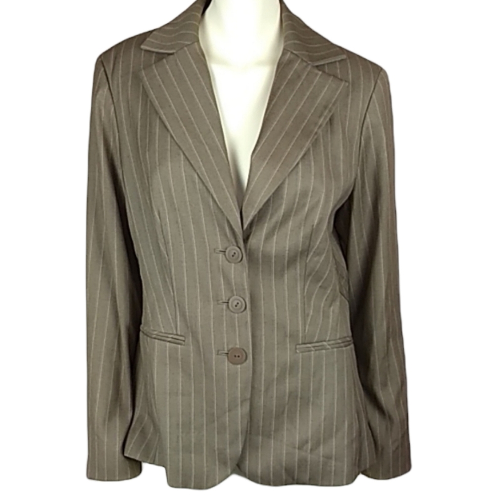 B.Moss Fitted Lined Tan Structured Pinstripe Blaz… - image 2